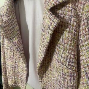 Elegant Tweed Blazer in Pink, Yellow, and Cream